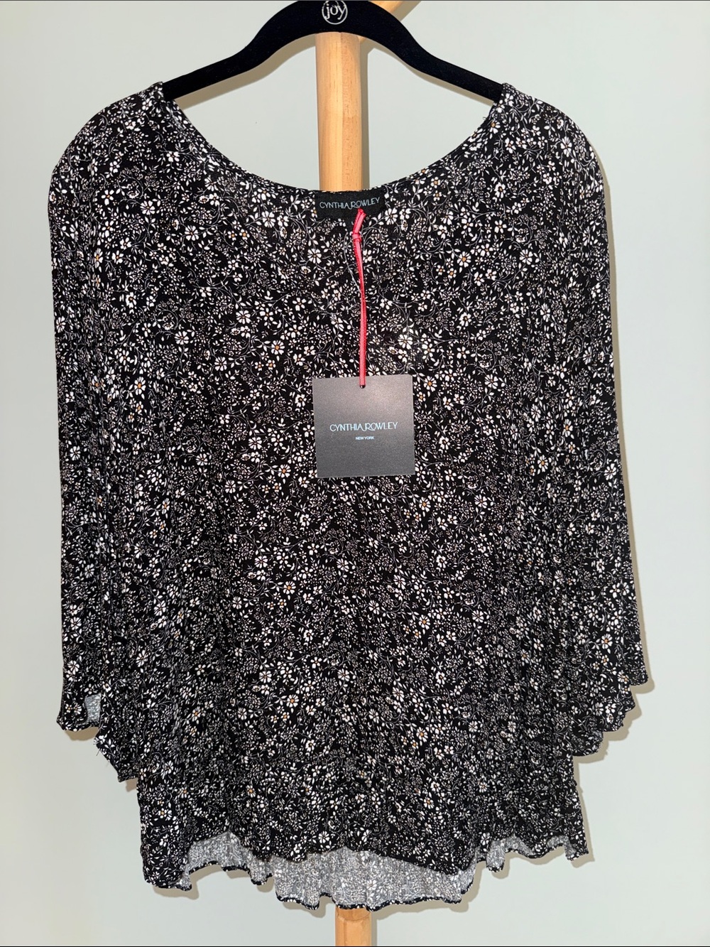 Cynthia Rowley Black Floral Peplum Hem Blouse
